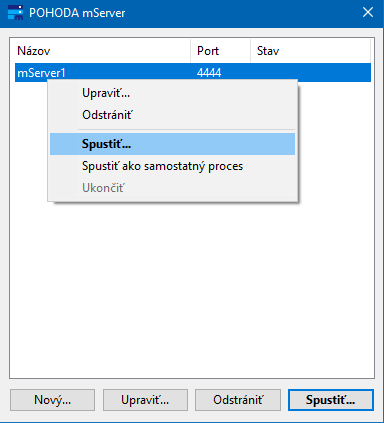 Pohoda mServer - spustenie